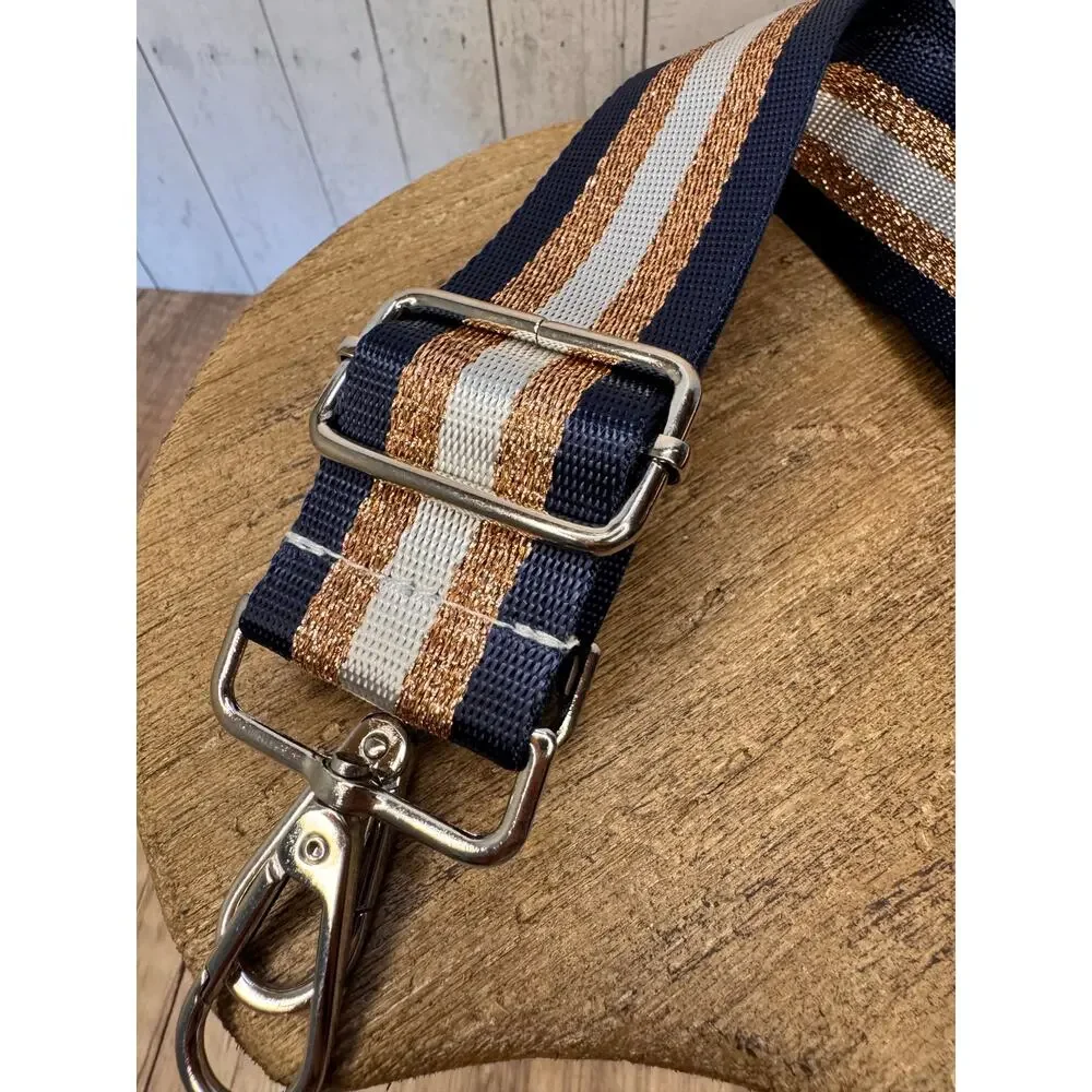 Gold Blue Purse Strap Wide Striped Bag Strap Boho Crossbody Purse Strap